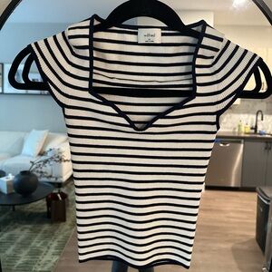 Aritzia Wilfred Navy and White Striped Tuscany Top
